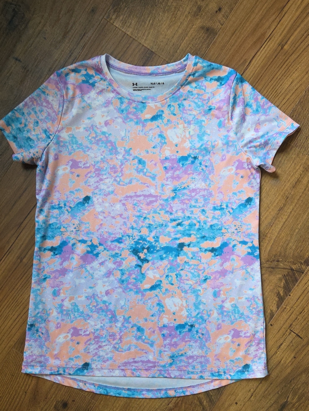 Under Armour Girls Peach Blue Purple Marble Active Tee